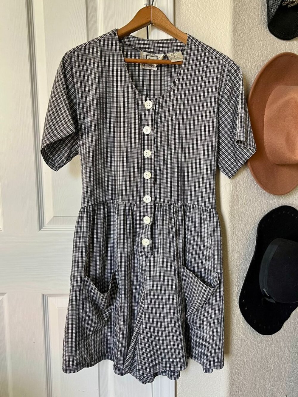 Vintage Erika Gingham Plaid Short Sleeve Romper Size M